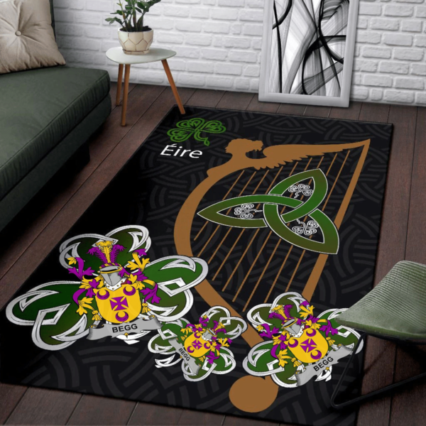 Ireland Area Rug - Begg Family Crest Area Rug - Harp And Shamrock - Image 3