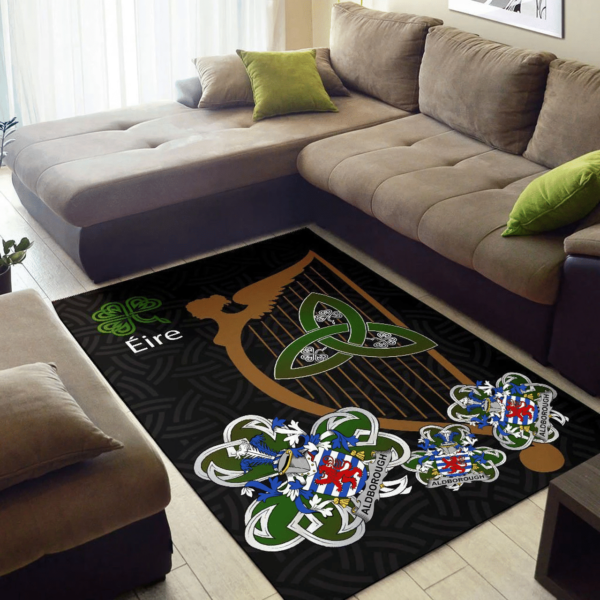 Ireland Area Rug - Aldborough Family Crest Area Rug - Harp And Shamrock