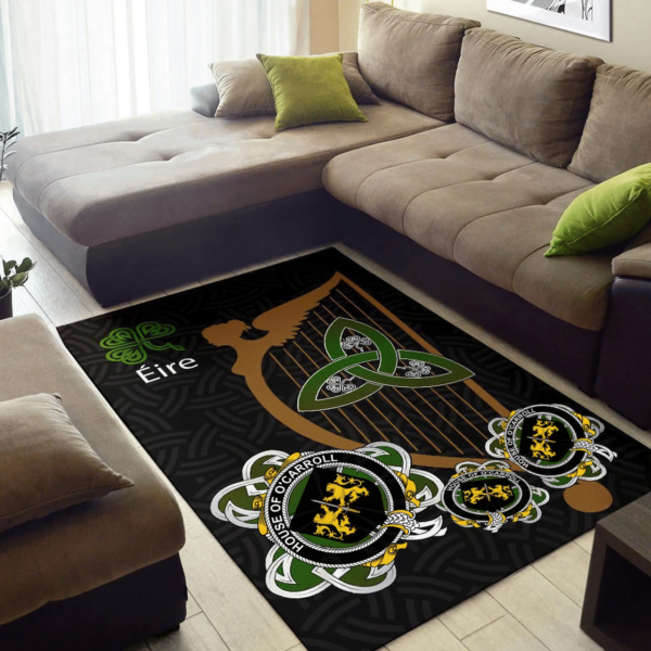 Ireland Area Rug - House of O'CARROLL Family Crest Area Rug - Harp And Shamrock