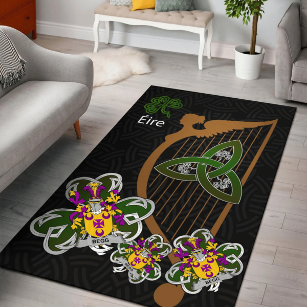 Ireland Area Rug - Begg Family Crest Area Rug - Harp And Shamrock - Image 2