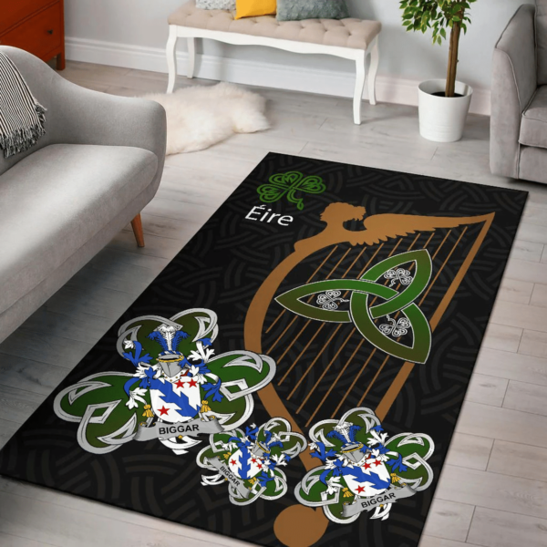 Ireland Area Rug - Biggar Family Crest Area Rug - Harp And Shamrock - Image 2