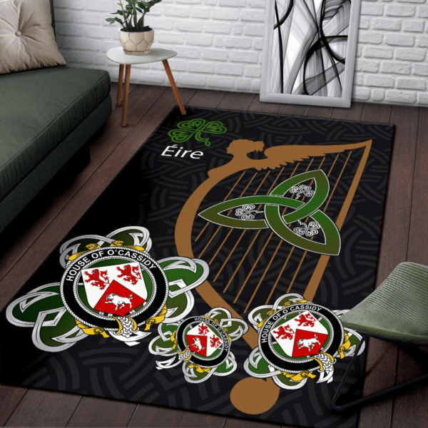 Ireland Area Rug - House of O'CASSIDY Family Crest Area Rug - Harp And Shamrock - Image 3