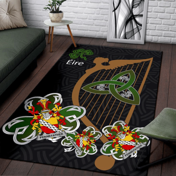 Ireland Area Rug - Pennefather Family Crest Area Rug - Harp And Shamrock - Image 3