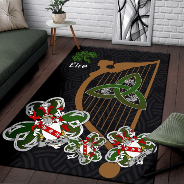 Ireland Area Rug - Gilmore Family Crest Area Rug - Harp And Shamrock - Image 3