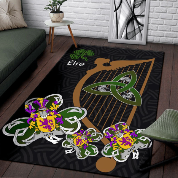 Ireland Area Rug - Lacy or De Lacy Family Crest Area Rug - Harp And Shamrock - Image 3