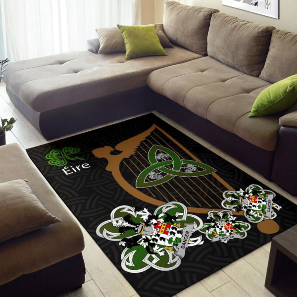 Ireland Area Rug - Dancer Family Crest Area Rug - Harp And Shamrock