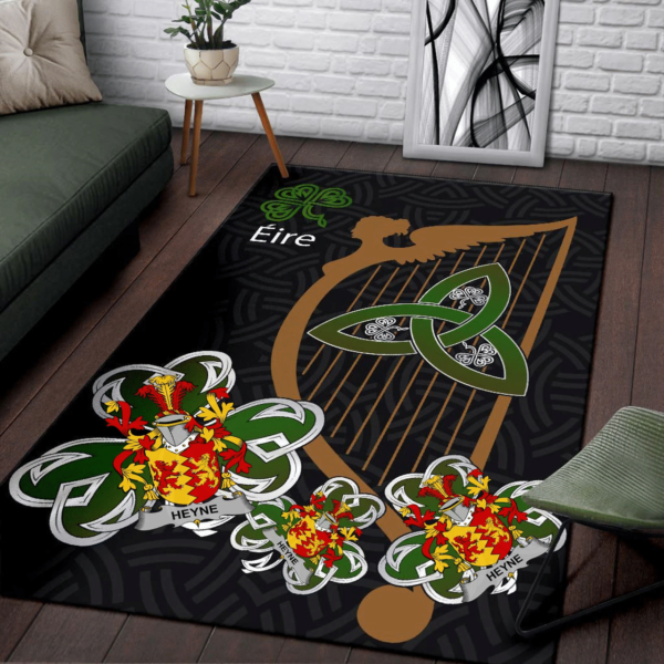 Ireland Area Rug - Heyne or O'Heyne Family Crest Area Rug - Harp And Shamrock - Image 3