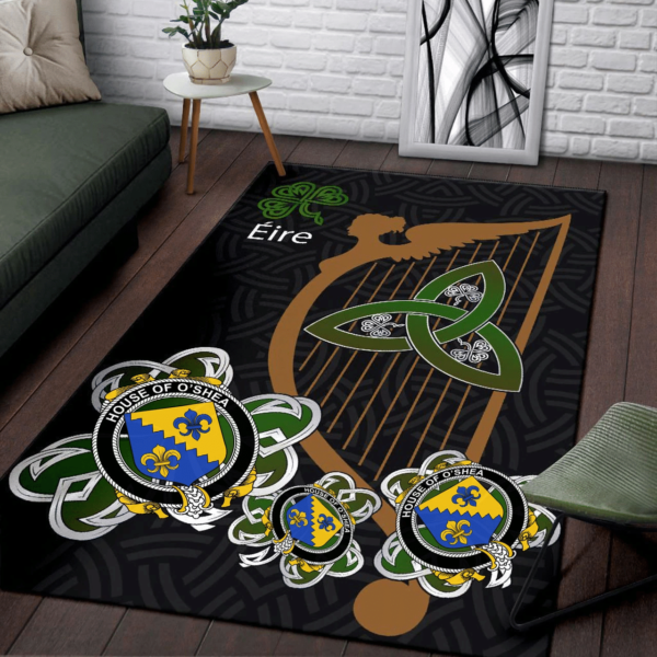 Ireland Area Rug - House of O'SHEA Family Crest Area Rug - Harp And Shamrock - Image 3