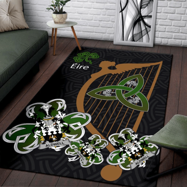 Ireland Area Rug - Aldwell Family Crest Area Rug - Harp And Shamrock - Image 3