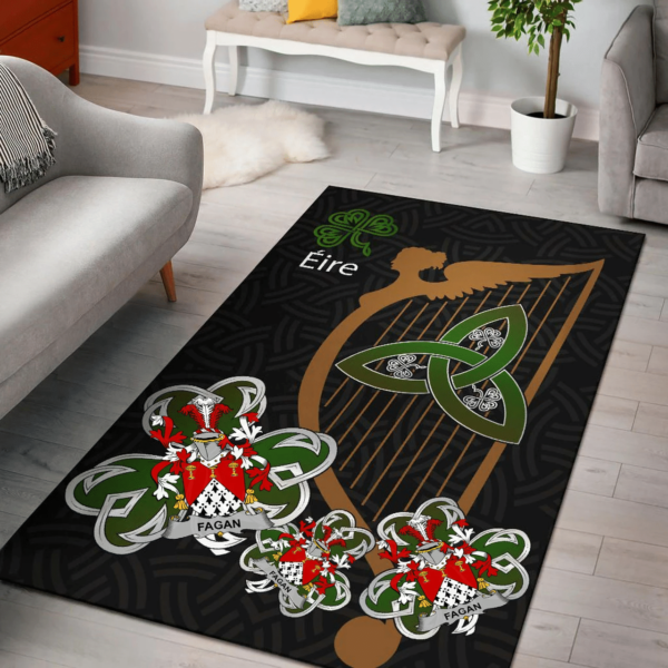 Ireland Area Rug - Fagan Family Crest Area Rug - Harp And Shamrock - Image 2