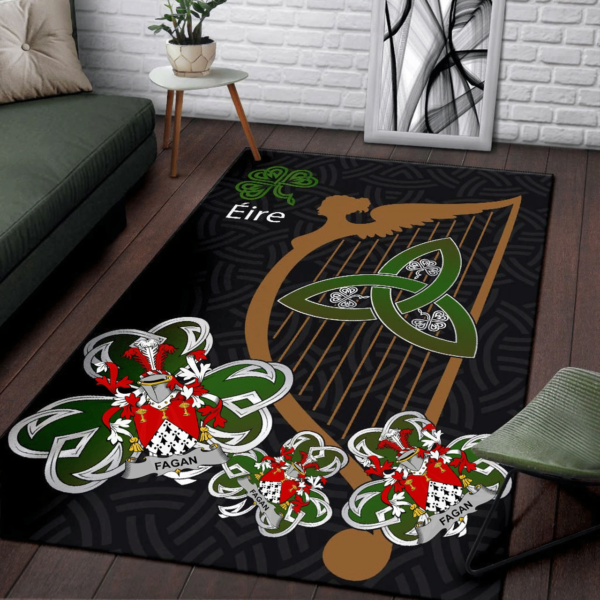 Ireland Area Rug - Fagan Family Crest Area Rug - Harp And Shamrock - Image 3