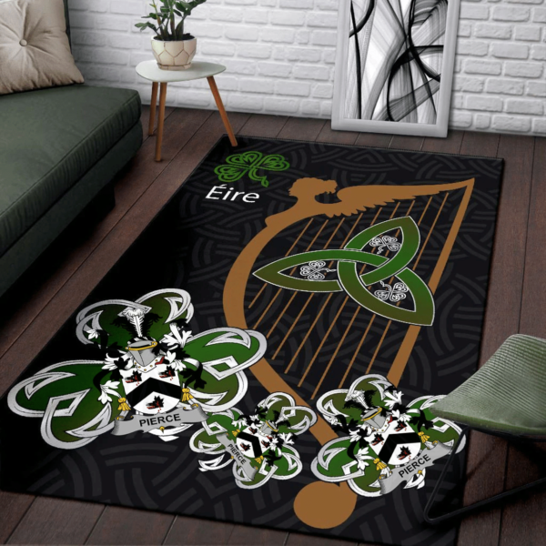 Ireland Area Rug - Pierce Family Crest Area Rug - Harp And Shamrock - Image 3