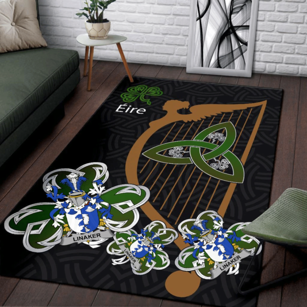 Ireland Area Rug - Linaker Family Crest Area Rug - Harp And Shamrock - Image 3