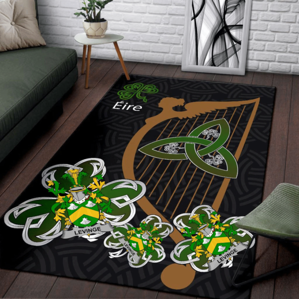 Ireland Area Rug - Levinge or Levens Family Crest Area Rug - Harp And Shamrock - Image 3