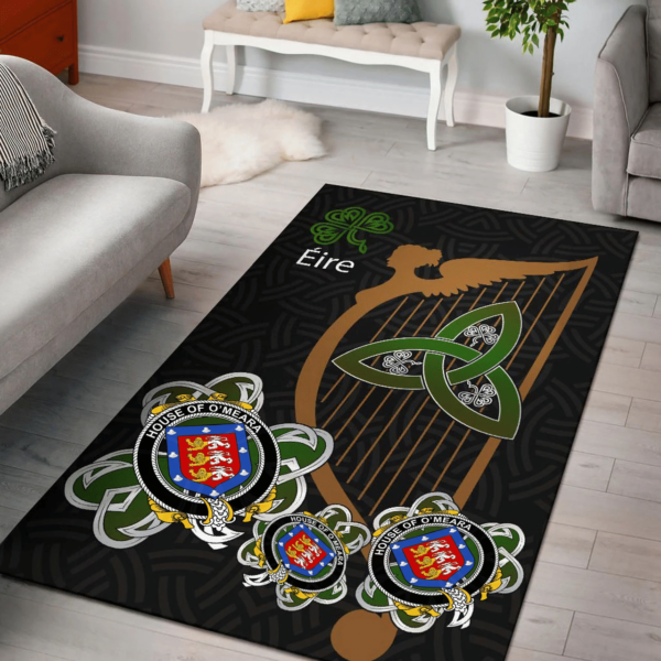 Ireland Area Rug - House of O'MEARA Family Crest Area Rug - Harp And Shamrock - Image 2