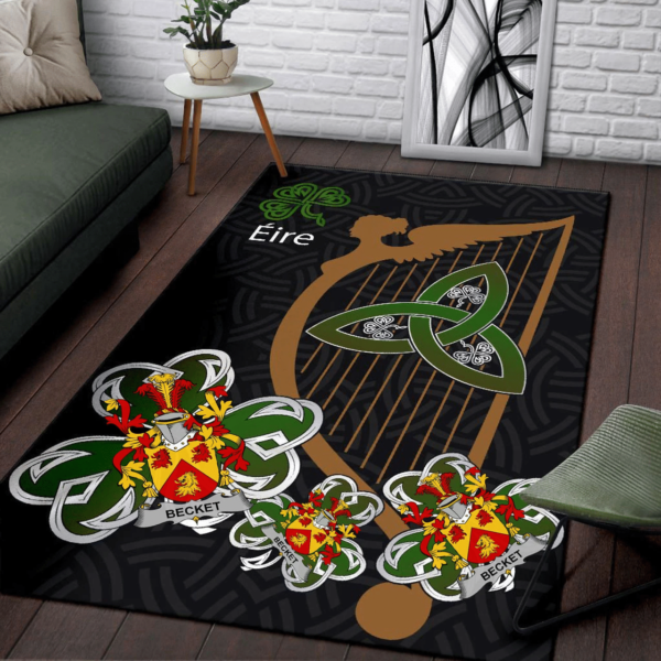 Ireland Area Rug - Becket Family Crest Area Rug - Harp And Shamrock - Image 3