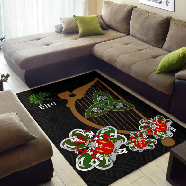 Ireland Area Rug - Way Family Crest Area Rug - Harp And Shamrock