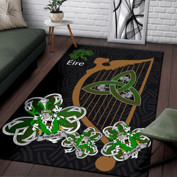 Ireland Area Rug - Podmore Family Crest Area Rug - Harp And Shamrock - Image 3