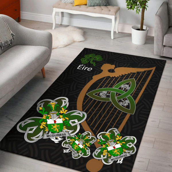 Ireland Area Rug - McGuiness or McGenis Family Crest Area Rug - Harp And Shamrock - Image 2