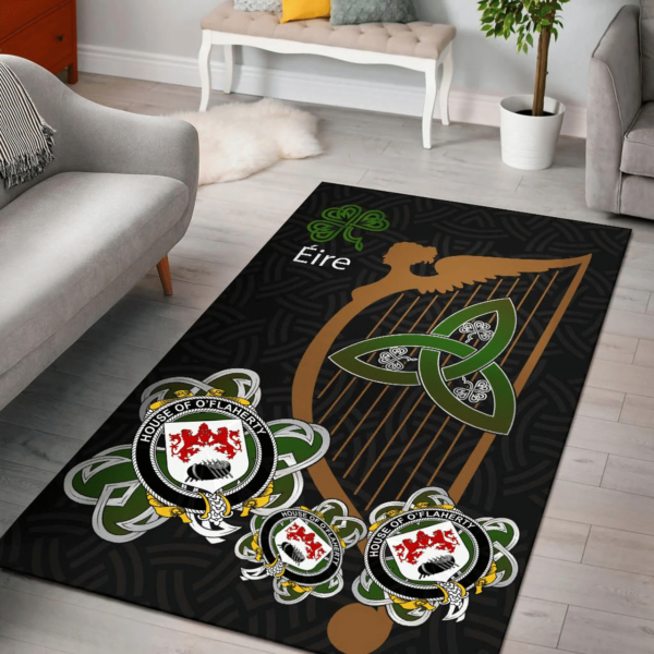 Ireland Area Rug - House of O'FLAHERTY Family Crest Area Rug - Harp And Shamrock - Image 2