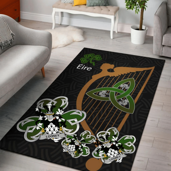 Ireland Area Rug - Looney or O'Lunney Family Crest Area Rug - Harp And Shamrock - Image 2