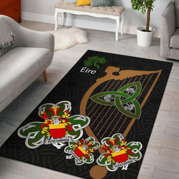 Ireland Area Rug - Fitz-Harris Family Crest Area Rug - Harp And Shamrock - Image 2