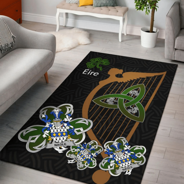 Ireland Area Rug - Nagle Family Crest Area Rug - Harp And Shamrock - Image 2