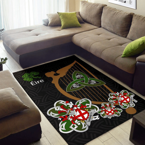 Ireland Area Rug - Garrett Family Crest Area Rug - Harp And Shamrock