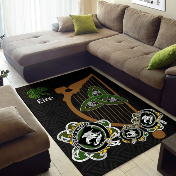 Ireland Area Rug - House of O'MADDEN Family Crest Area Rug - Harp And Shamrock