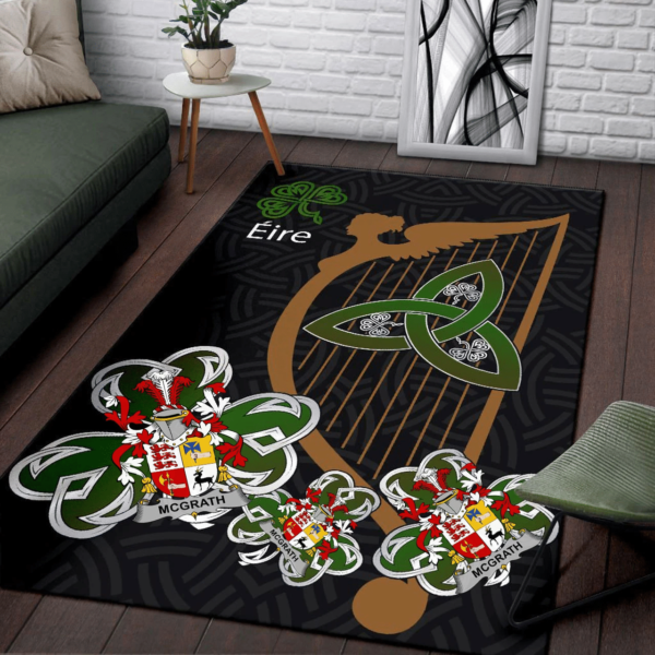 Ireland Area Rug - McGrath or McGraw Family Crest Area Rug - Harp And Shamrock - Image 3