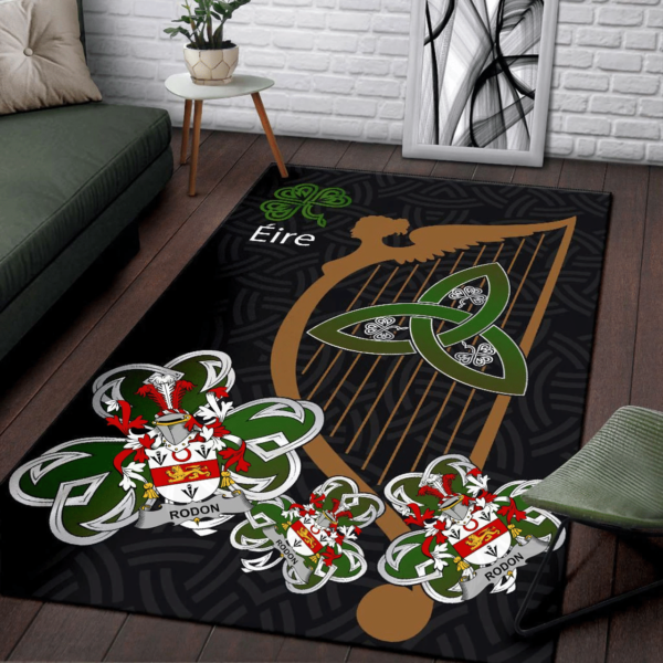 Ireland Area Rug - Rodon or Rodden Family Crest Area Rug - Harp And Shamrock - Image 3