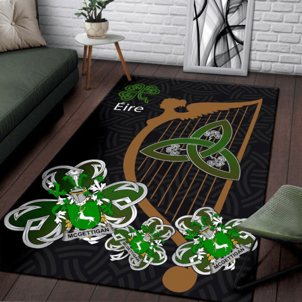 Ireland Area Rug - McGettigan or Gethin Family Crest Area Rug - Harp And Shamrock - Image 3