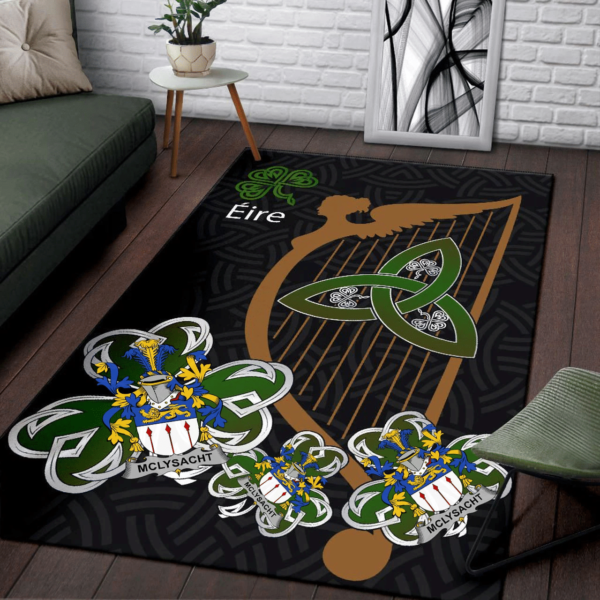 Ireland Area Rug - McLysacht or Lysacht Family Crest Area Rug - Harp And Shamrock - Image 3