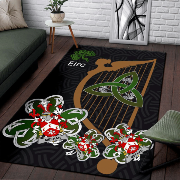 Ireland Area Rug - Meehan or O'Meighan Family Crest Area Rug - Harp And Shamrock - Image 3