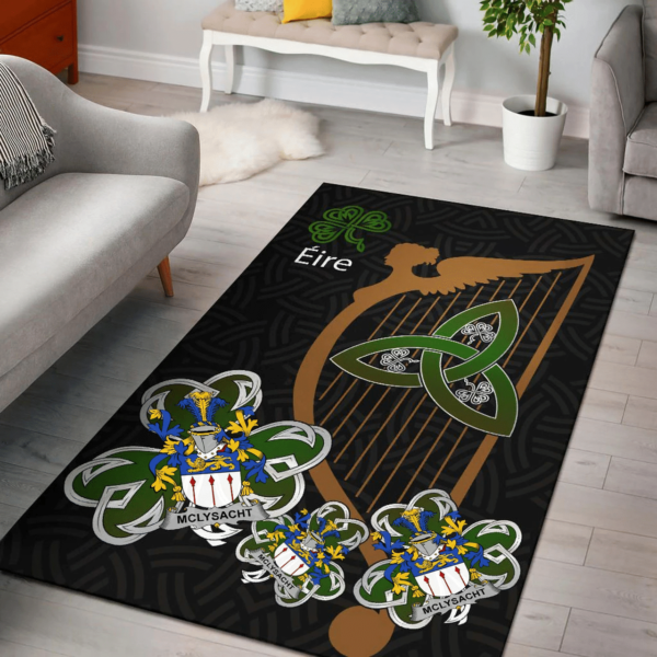 Ireland Area Rug - McLysacht or Lysacht Family Crest Area Rug - Harp And Shamrock - Image 2