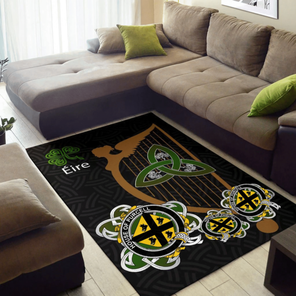 Ireland Area Rug - House of PURCELL Family Crest Area Rug - Harp And Shamrock