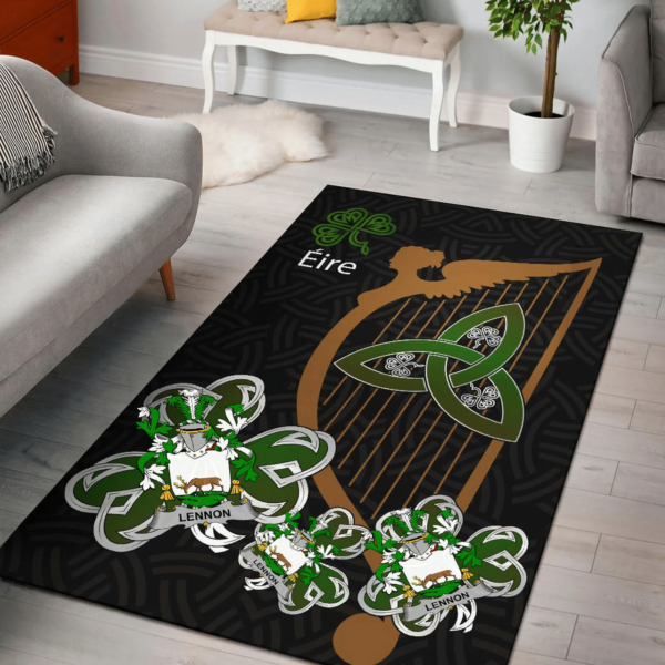 Ireland Area Rug - Lennon or O'Lennon Family Crest Area Rug - Harp And Shamrock - Image 2