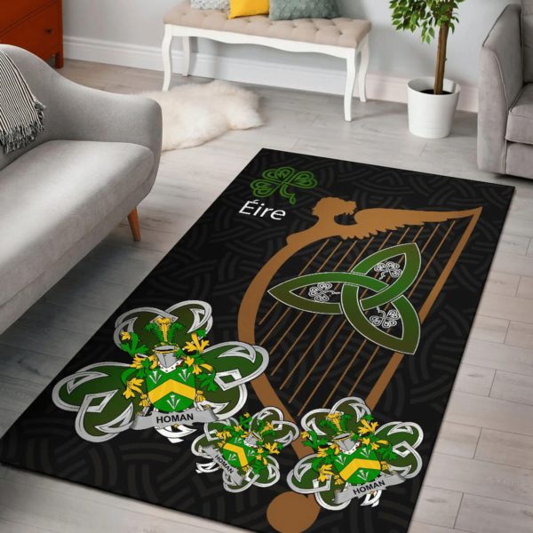 Ireland Area Rug - Homan or Howman Family Crest Area Rug - Harp And Shamrock - Image 2