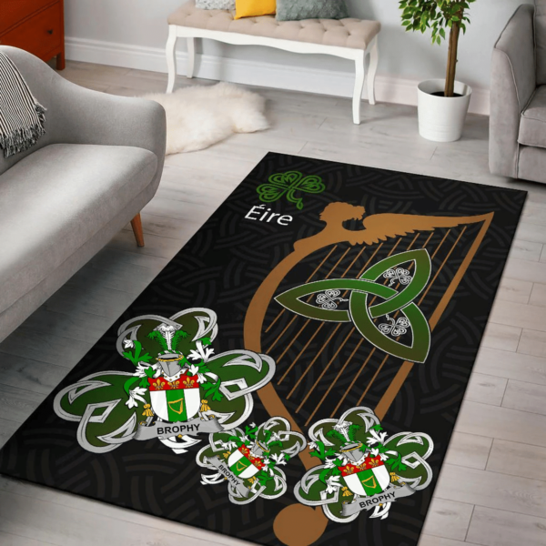 Ireland Area Rug - Brophy or O'Brophy Family Crest Area Rug - Harp And Shamrock - Image 2