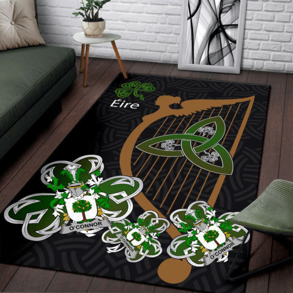 Ireland Area Rug - Connor or O'Connor (Faly) Family Crest Area Rug - Harp And Shamrock - Image 3