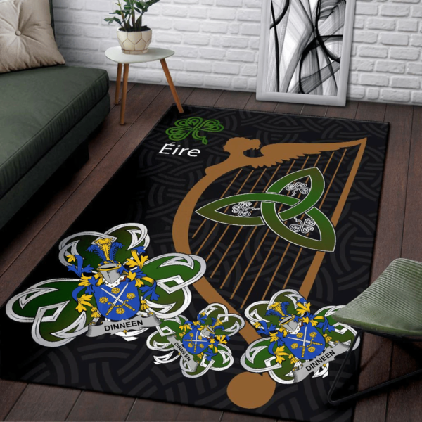 Ireland Area Rug - Dinneen or O'Dinneen Family Crest Area Rug - Harp And Shamrock - Image 3