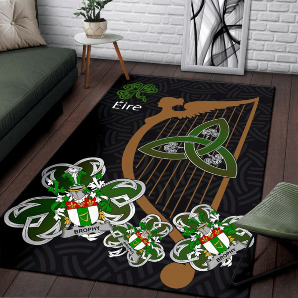 Ireland Area Rug - Brophy or O'Brophy Family Crest Area Rug - Harp And Shamrock - Image 3