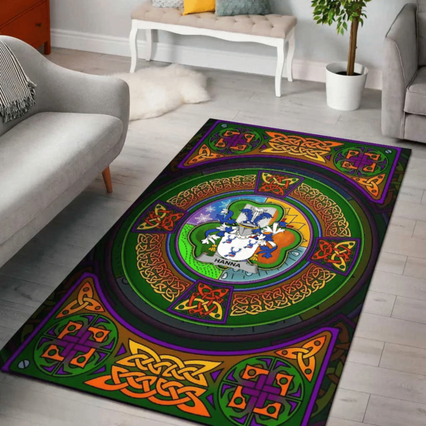 Ireland Area Rug - Hanna or O'Hanna Family Crest Area Rug - Celtic Elements