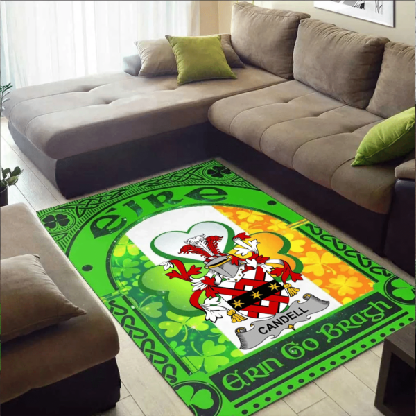 Ireland Area Rug - Candell Family Crest Area Rug - Irish Shamrock With Ireland Flag - Image 2