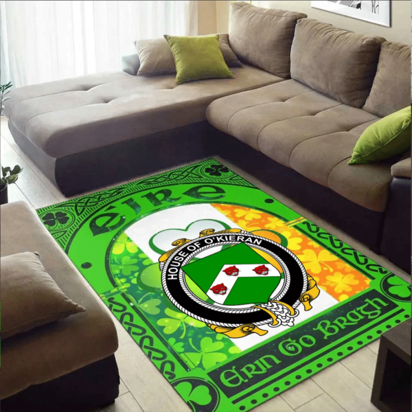 Ireland Area Rug - House of O'KIERAN Family Crest Area Rug - Irish Shamrock With Ireland Flag - Image 2