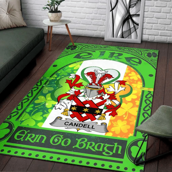 Ireland Area Rug - Candell Family Crest Area Rug - Irish Shamrock With Ireland Flag