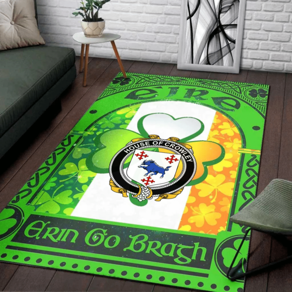 Ireland Area Rug - House of Crowley Family Crest Area Rug - Irish Shamrock With Ireland Flag