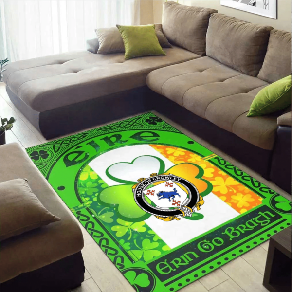 Ireland Area Rug - House of Crowley Family Crest Area Rug - Irish Shamrock With Ireland Flag - Image 2