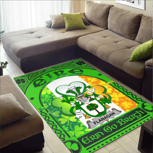 Ireland Area Rug - Flanagan or O'Flanagan Family Crest Area Rug - Irish Shamrock With Ireland Flag - Image 2