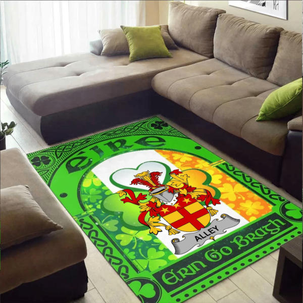 Ireland Area Rug - Alley Family Crest Area Rug - Irish Shamrock With Ireland Flag - Image 2